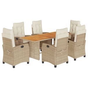 vidaXL Ensemble &agrave; manger de jardin et coussins 7 pcs beige poly rotin