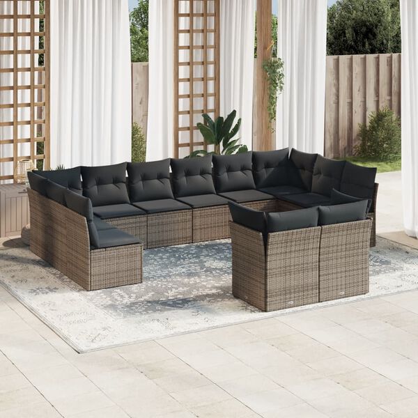 vidaXL Salon de jardin avec coussins 12 pcs gris r&eacute;sine tress&eacute;e