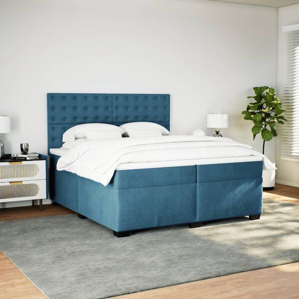 vidaXL Sommier &agrave; lattes de lit et matelas Bleu 200x200 cm velours