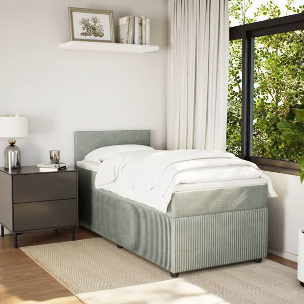 vidaXL Sommier &agrave; lattes de lit et matelas Gris clair 100x200cm Velours
