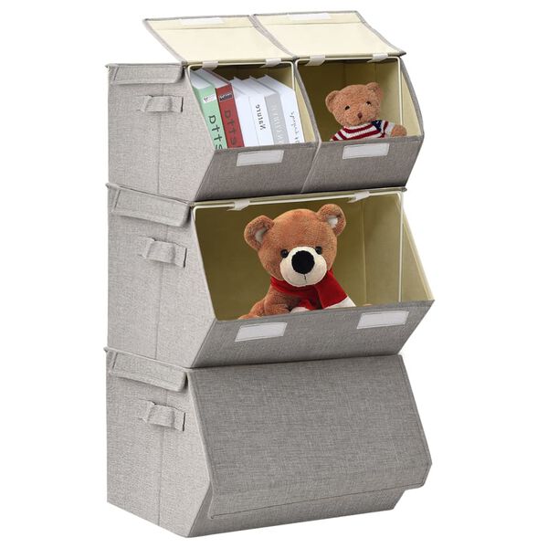 vidaXL Bo&icirc;tes de rangement empilables 4 pcs Tissu Gris