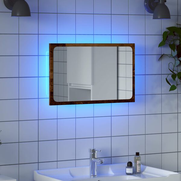 vidaXL Miroir de salle de bain avec lumi&egrave;re LED vieux bois 60x8,5x38cm