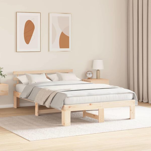 vidaXL Cadre de lit avec t&ecirc;te de lit Naturel 140 x 190 cm Pin massif