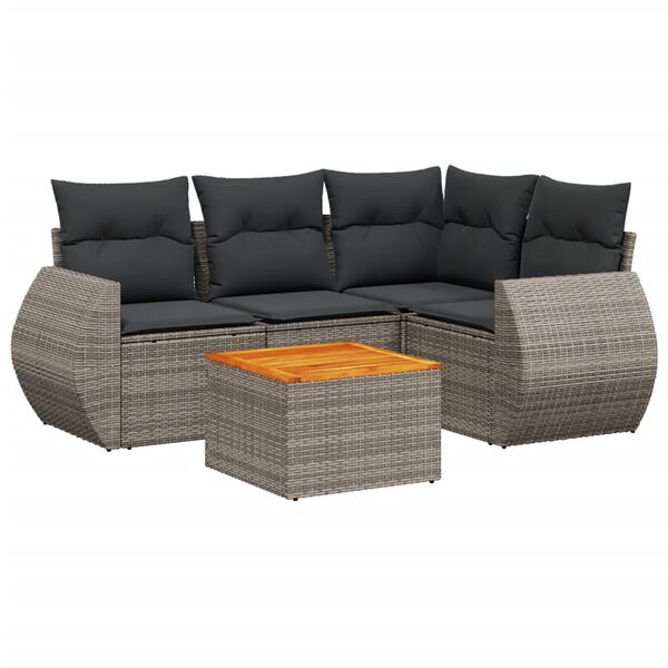 vidaXL Salon de jardin 5 pcs avec coussins gris r&eacute;sine tress&eacute;e