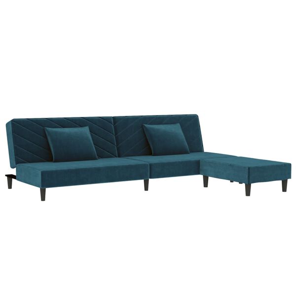 vidaXL Canap&eacute;-lit 2 places 2 oreillers et repose-pied Bleu Velours