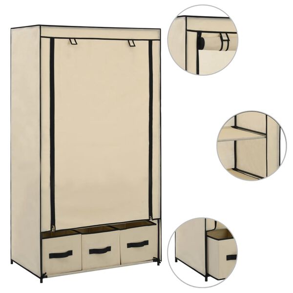 vidaXL Garde-robe Cr&egrave;me 87 x 49 x 159 cm Tissu