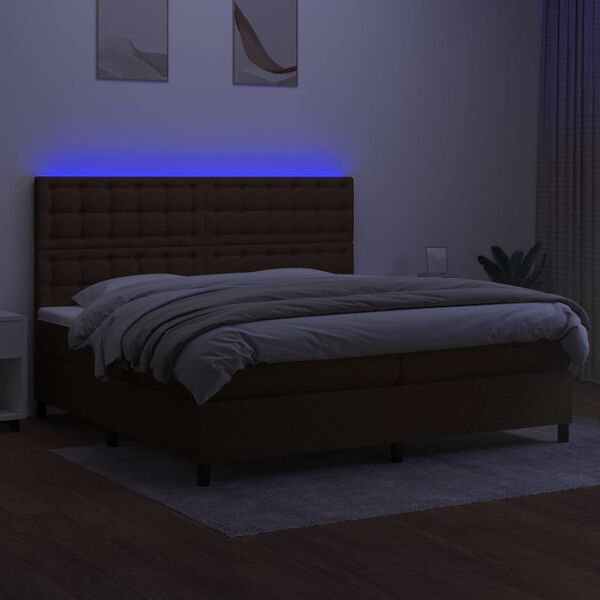 vidaXL Sommier &agrave; lattes de lit matelas et LED Marron fonc&eacute; 200x200 cm