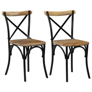 vidaXL Chaises &agrave; dossier crois&eacute; lot de 2 noir bois de manguier solide