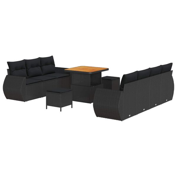 vidaXL Ensemble de canap&eacute; de jardin avec coussin 10 pcs Noir polyrotin
