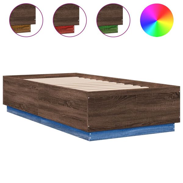 vidaXL Cadre de lit avec LED sans matelas ch&ecirc;ne marron 90x190 cm