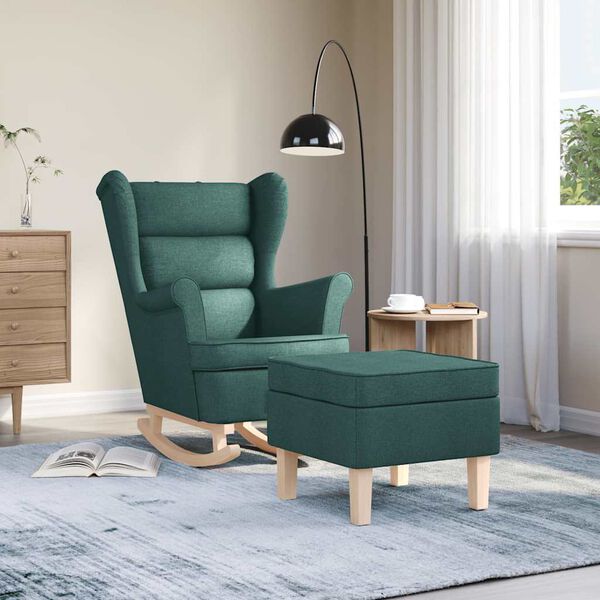 vidaXL Chaise à bascule avec repose-pied Vert foncé Tissu