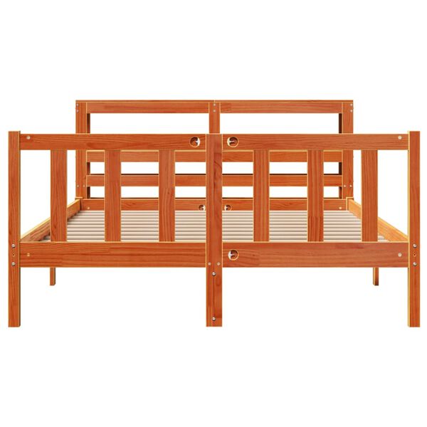 vidaXL Cadre de lit et t&ecirc;te de lit sans matelas cire marron 135x190 cm