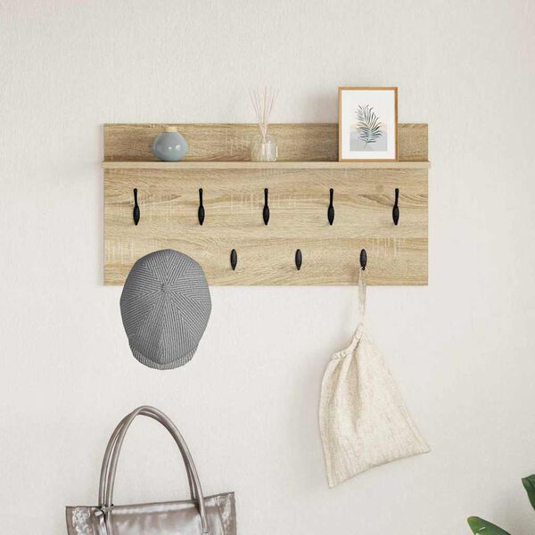vidaXL Porte-manteau mural avec &eacute;tag&egrave;re Ch&ecirc;ne Sonoma 80 x 40 x 12 cm