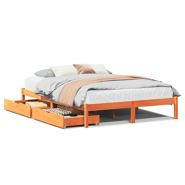 vidaXL Cadre de lit sans matelas cire marron 135x190cm bois pin massif