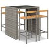 vidaXL Ensemble de bar jardin 5 pcs gris poly rotin/bois massif acacia