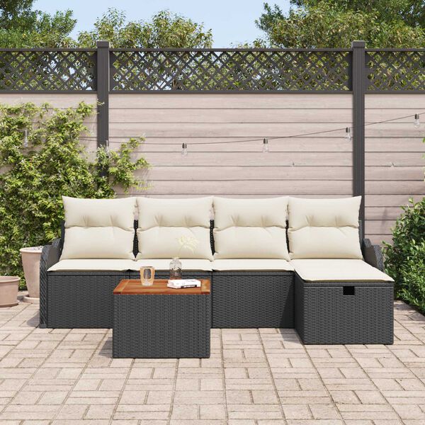 vidaXL Ensemble de canap&eacute; de jardin avec coussin 6 pcs Noir polyrotin