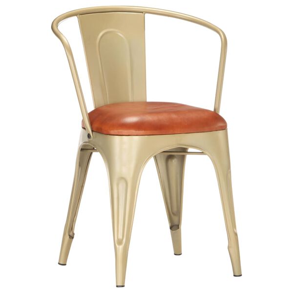 vidaXL Chaises &agrave; manger lot de 4 marron cuir v&eacute;ritable