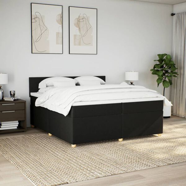 vidaXL Sommier &agrave; lattes de lit avec matelas Noir 200x200 cm Tissu
