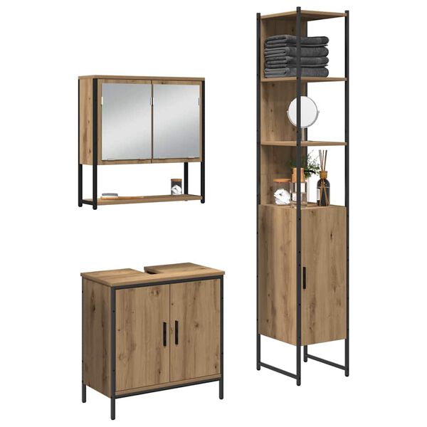 vidaXL Ensemble de mobilier de salle de bain avec &eacute;tag&egrave;re 3 pcs Marron
