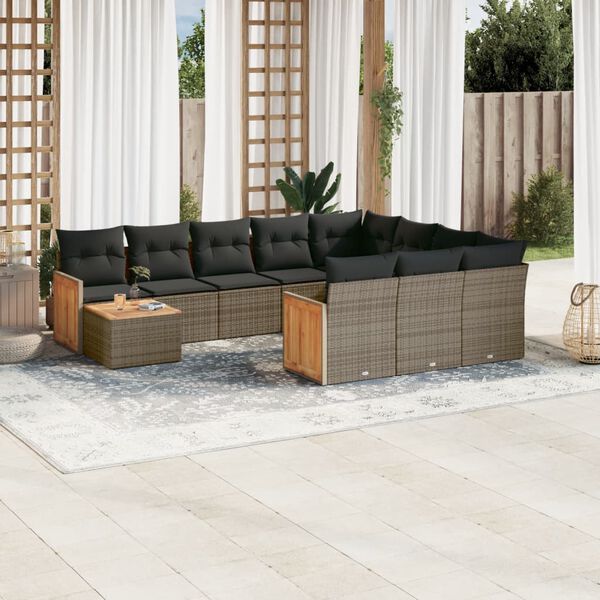 vidaXL Salon de jardin 11 pcs avec coussins gris r&eacute;sine tress&eacute;e