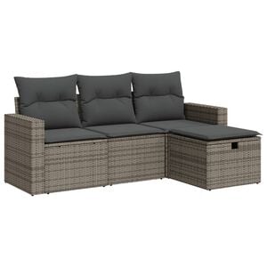 vidaXL Salon de jardin 4 pcs avec coussins gris r&eacute;sine tress&eacute;e