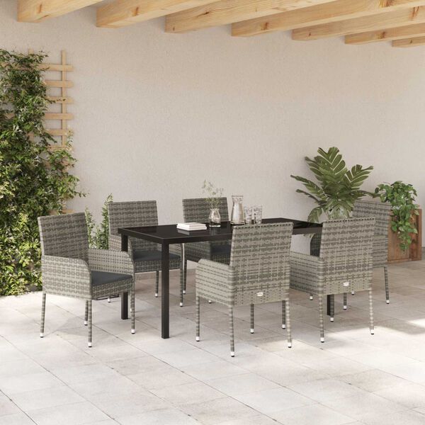 vidaXL Ensemble de salle &agrave; manger pour jardin 7 pcs Gris polyrotin