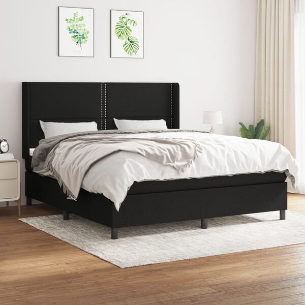 vidaXL Sommier &agrave; lattes de lit avec matelas Noir 180x200 cm Tissu