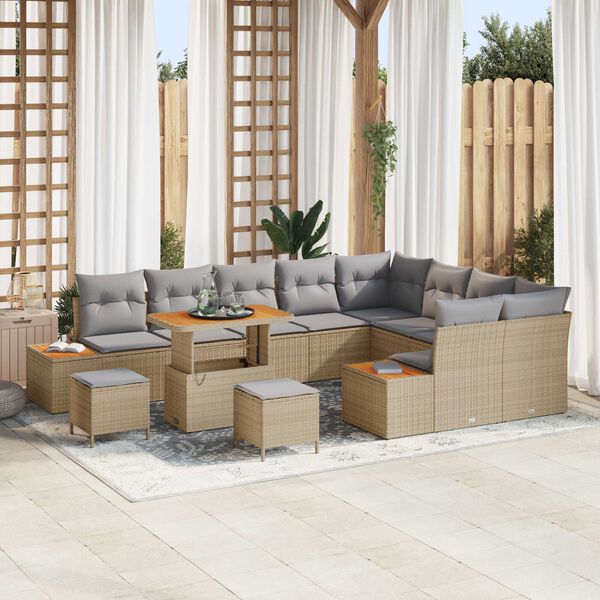 vidaXL Ensemble de canap&eacute; de jardin 12 pcs Beige polyrotin