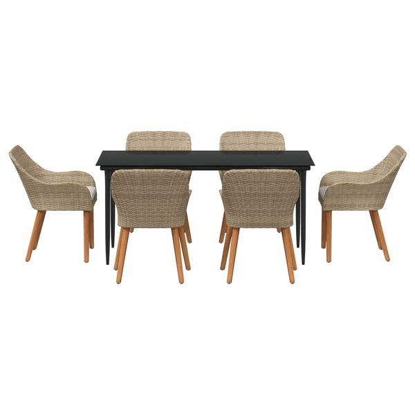 vidaXL Ensemble de salle &agrave; manger pour jardin 7 pcs Beige polyrotin