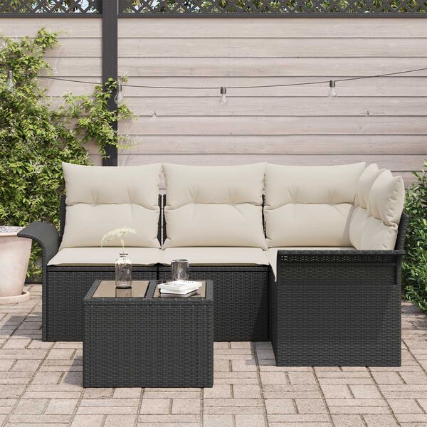 vidaXL Ensemble de canap&eacute; de jardin avec stockage 5 pcs Noir polyrotin