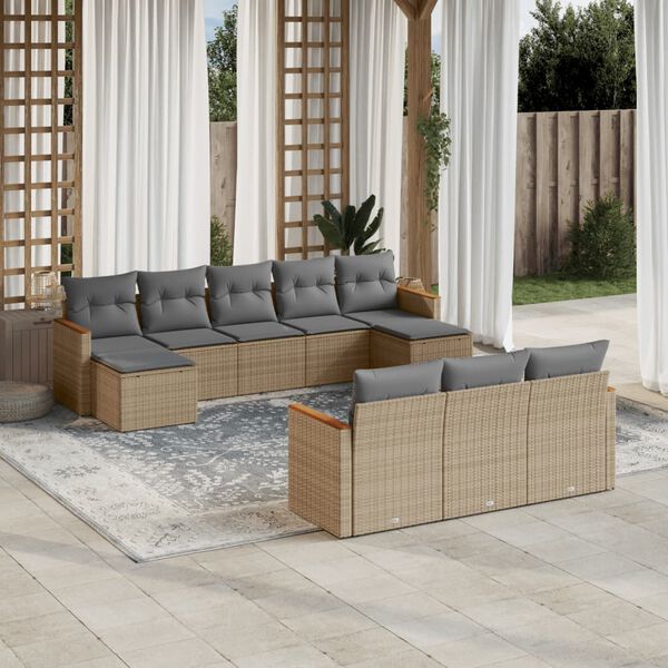 vidaXL Salon de jardin avec coussins 10 pcs beige r&eacute;sine tress&eacute;e