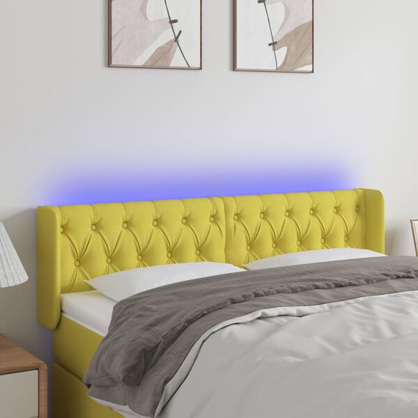 vidaXL T&ecirc;te de lit &agrave; LED Vert 147x16x78/88 cm Tissu