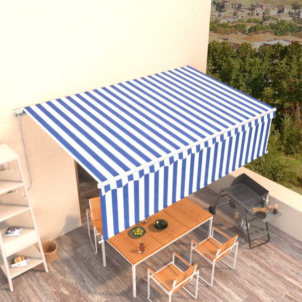 vidaXL Auvent r&eacute;tractable manuel avec store 5x3 m Bleu et blanc