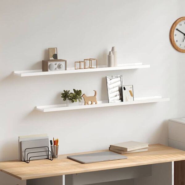 vidaXL &Eacute;tag&egrave;res murales 2 pcs Blanc brillant 100x9x3 cm