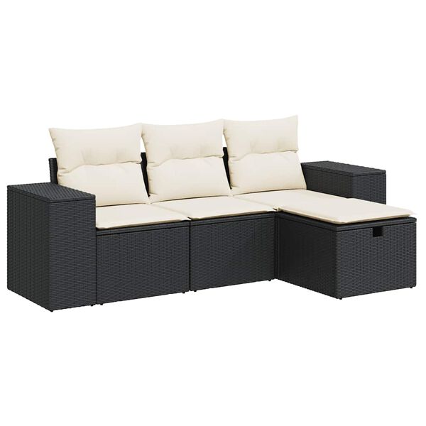 vidaXL Salon de jardin 4 pcs avec coussins noir r&eacute;sine tress&eacute;e