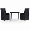 vidaXL Ensemble &agrave; manger de jardin avec coussins 3 pcs noir