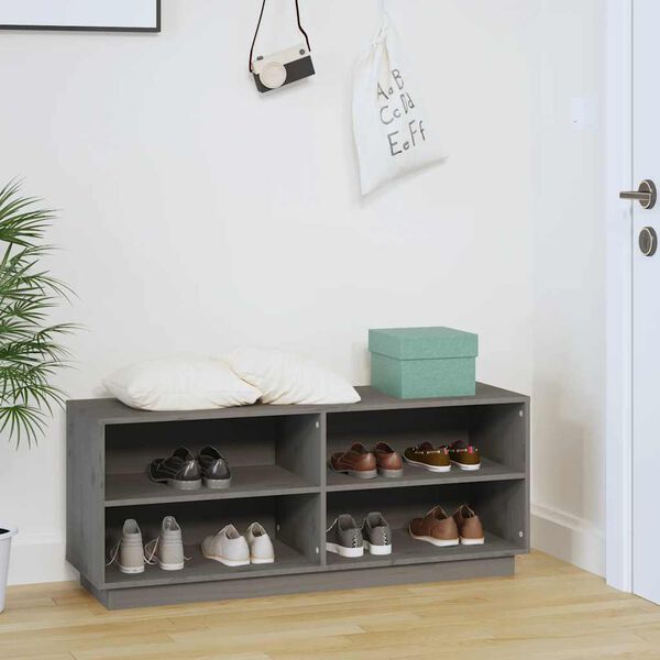 vidaXL Armoire &agrave; chaussures Gris 110x34x45 cm Bois de pin massif