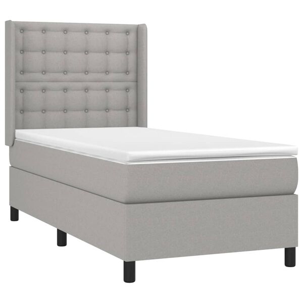 vidaXL Sommier &agrave; lattes de lit avec matelas Gris clair 90x200 cm Tissu