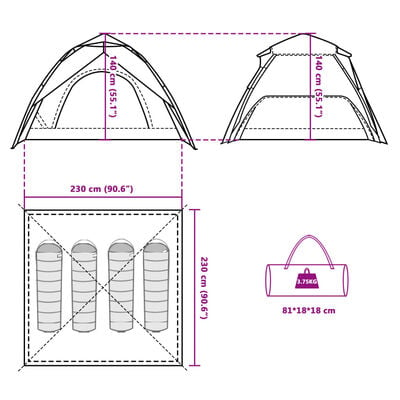 vidaXL Tente de camping à dôme 4 personnes vert libération rapide