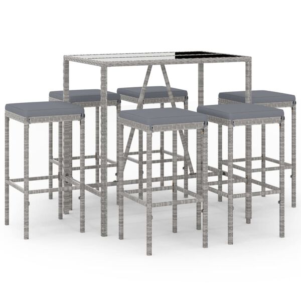 vidaXL Ensemble de bar de jardin 7 pcs avec coussins gris poly rotin