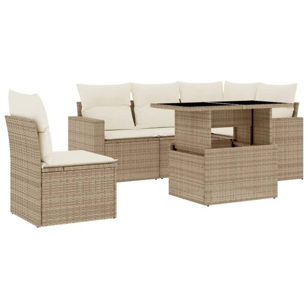 vidaXL Salon de jardin avec coussins 6 pcs beige r&eacute;sine tress&eacute;e