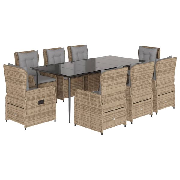 vidaXL Ensemble &agrave; manger de jardin et coussins 9 pcs beige Poly rotin