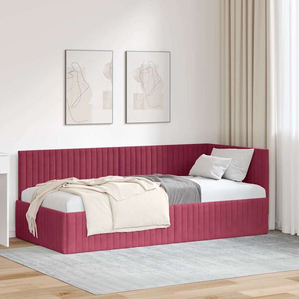 vidaXL Cadre de lit d'angle Bordeaux 90 cm x 190 cm Velours