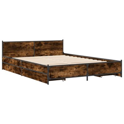 vidaXL Cadre de lit avec tiroirs sans matelas chêne fumé 140x190 cm