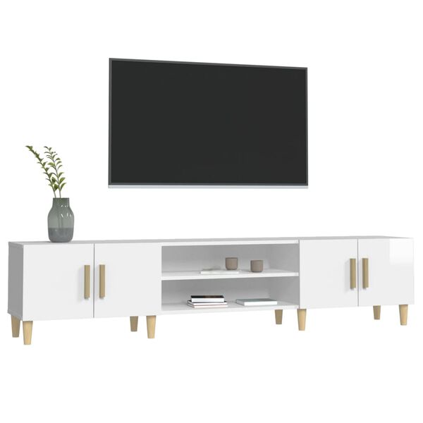 vidaXL Meuble TV blanc brillant 180x31,5x40 cm bois d'ing&eacute;nierie
