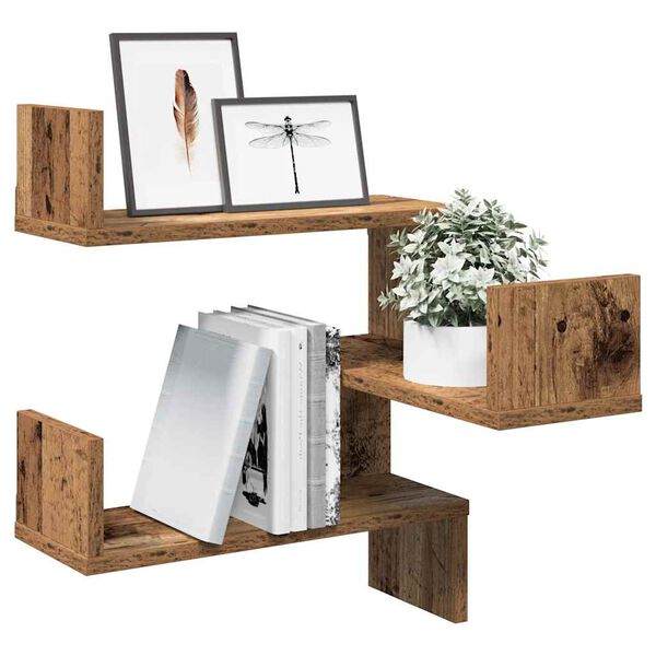 vidaXL &Eacute;tag&egrave;res d'angle murales 2 pcs vieux bois 40x40x49,5 cm