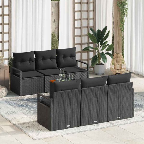 vidaXL Ensemble de canap&eacute; de jardin avec coussin 7 pcs Noir polyrotin