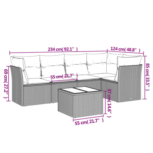 vidaXL Salon de jardin 6 pcs avec coussins gris r&eacute;sine tress&eacute;e