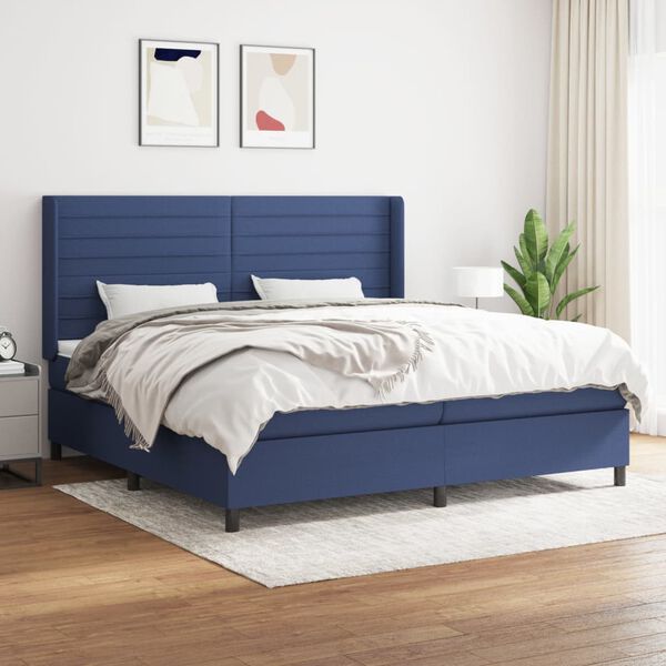 vidaXL Sommier &agrave; lattes de lit avec matelas Bleu 200x200 cm Tissu