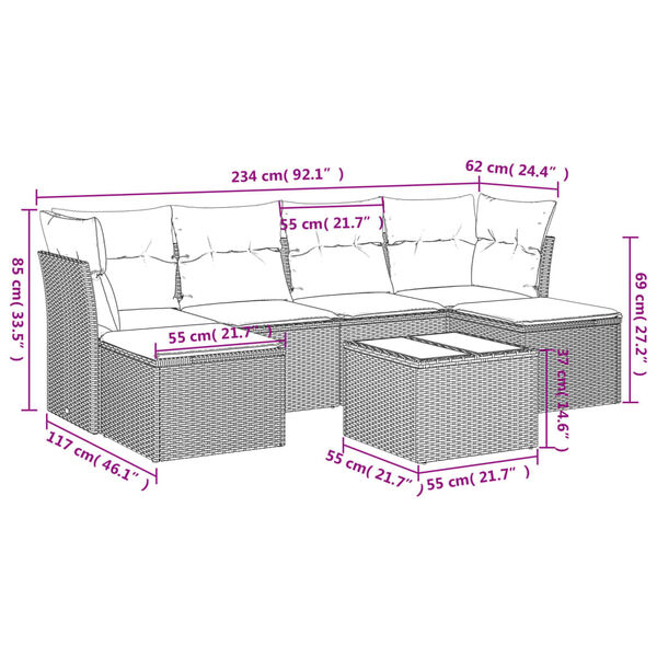 vidaXL Salon de jardin avec coussins 7 pcs gris r&eacute;sine tress&eacute;e